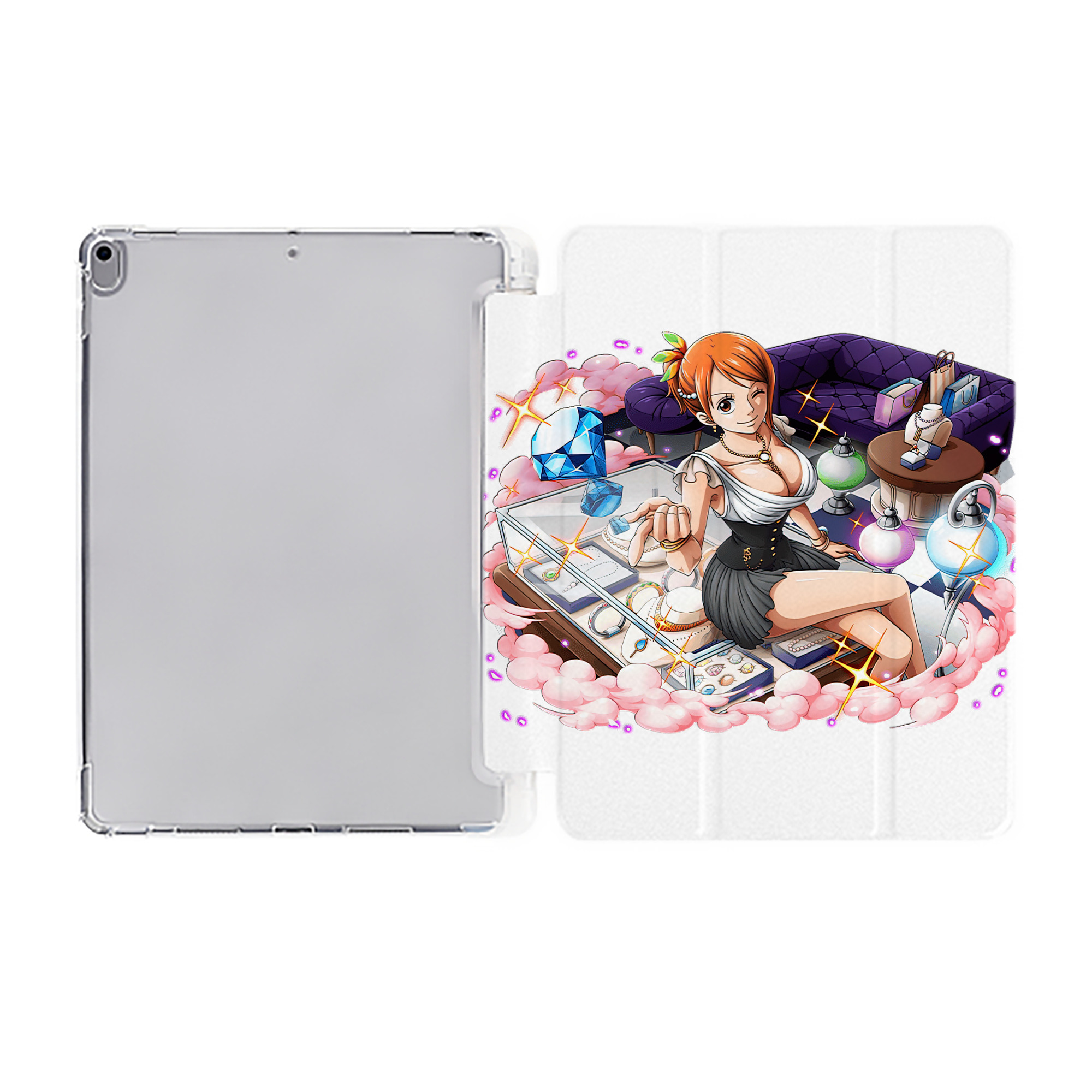 （画像用） ワンピース ナミ ONE PIECE Nami IPad ケース ペン収納付き 三つ折りスタンド PUレザー×シリコン 対応機種9.5/10.5/10.9インチ